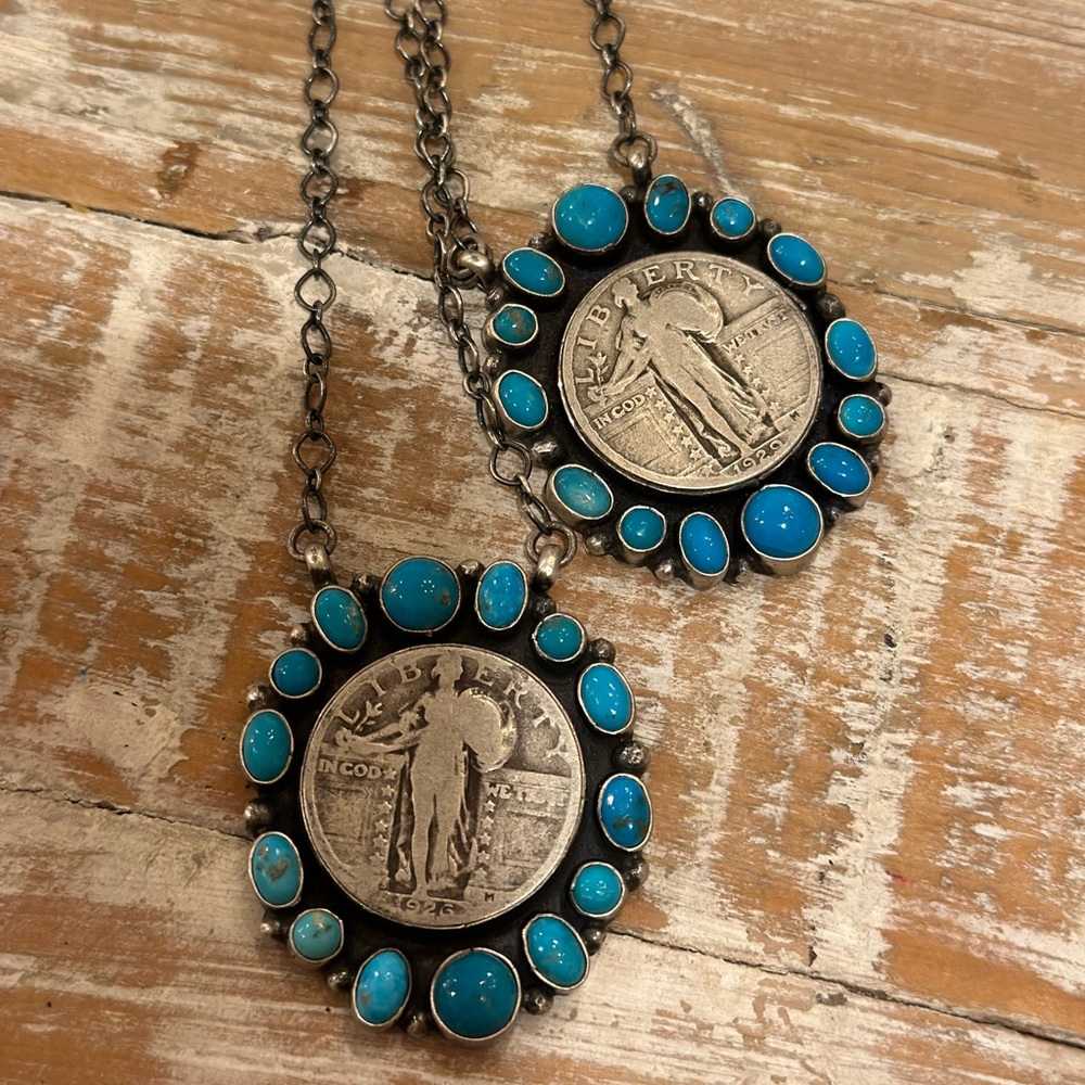 Sterling silver and turquoise liberty coin necklace